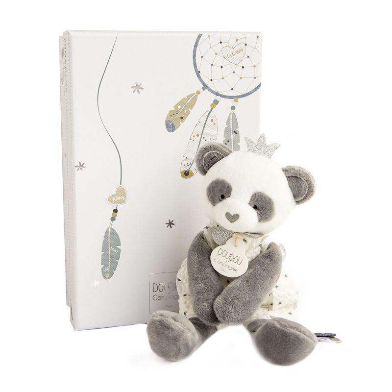  - attrape-rêve peluche panda gris blanc 20 cm 
